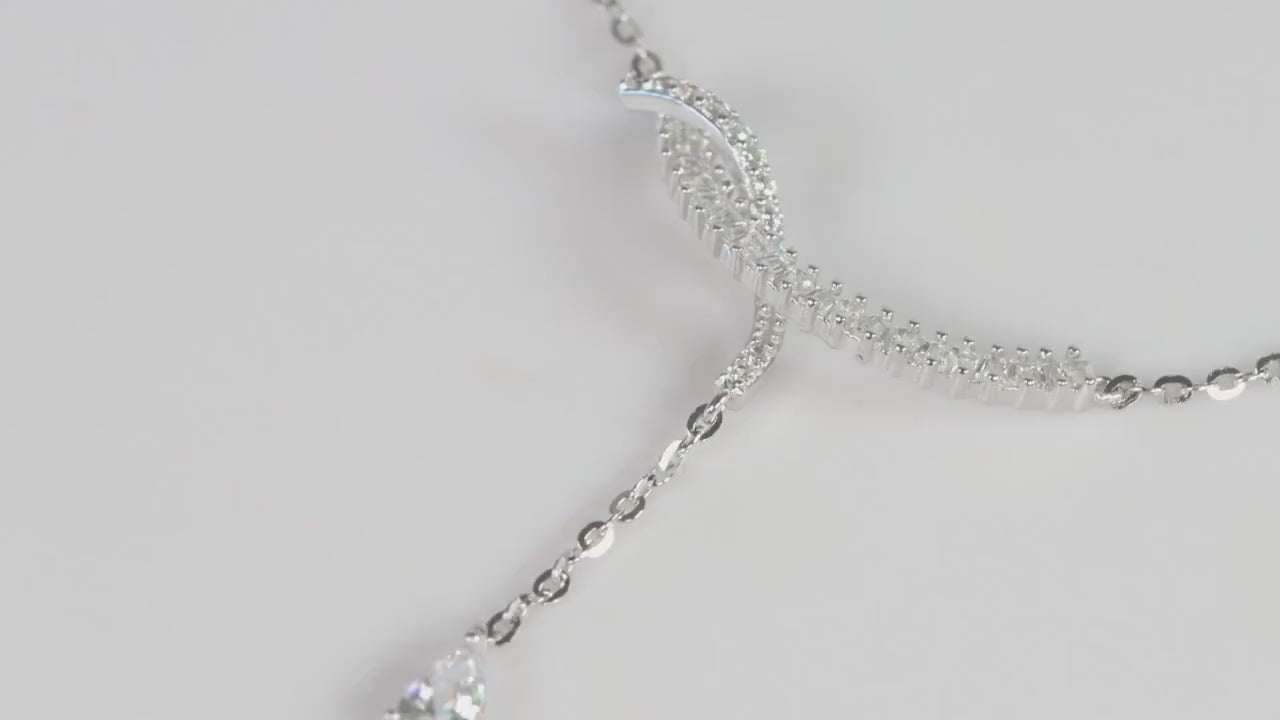 Silver Baguette CZ Y Necklace, Teardrop Pendant Statement Jewellery, Gift for Her