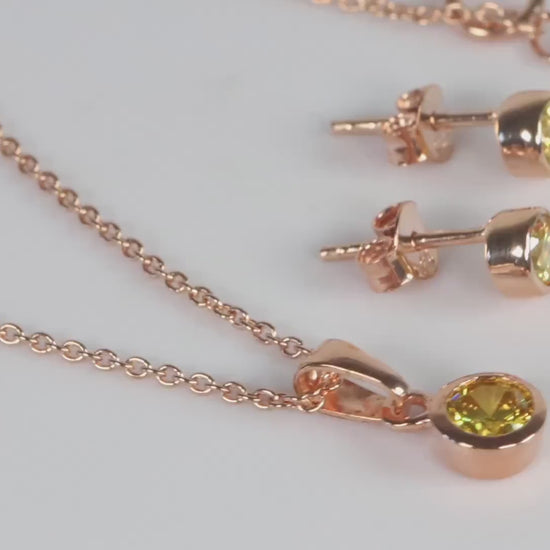 Sterling Silver 18ct Rose Gold Plated November Birthstone Earrings & Necklace Set
