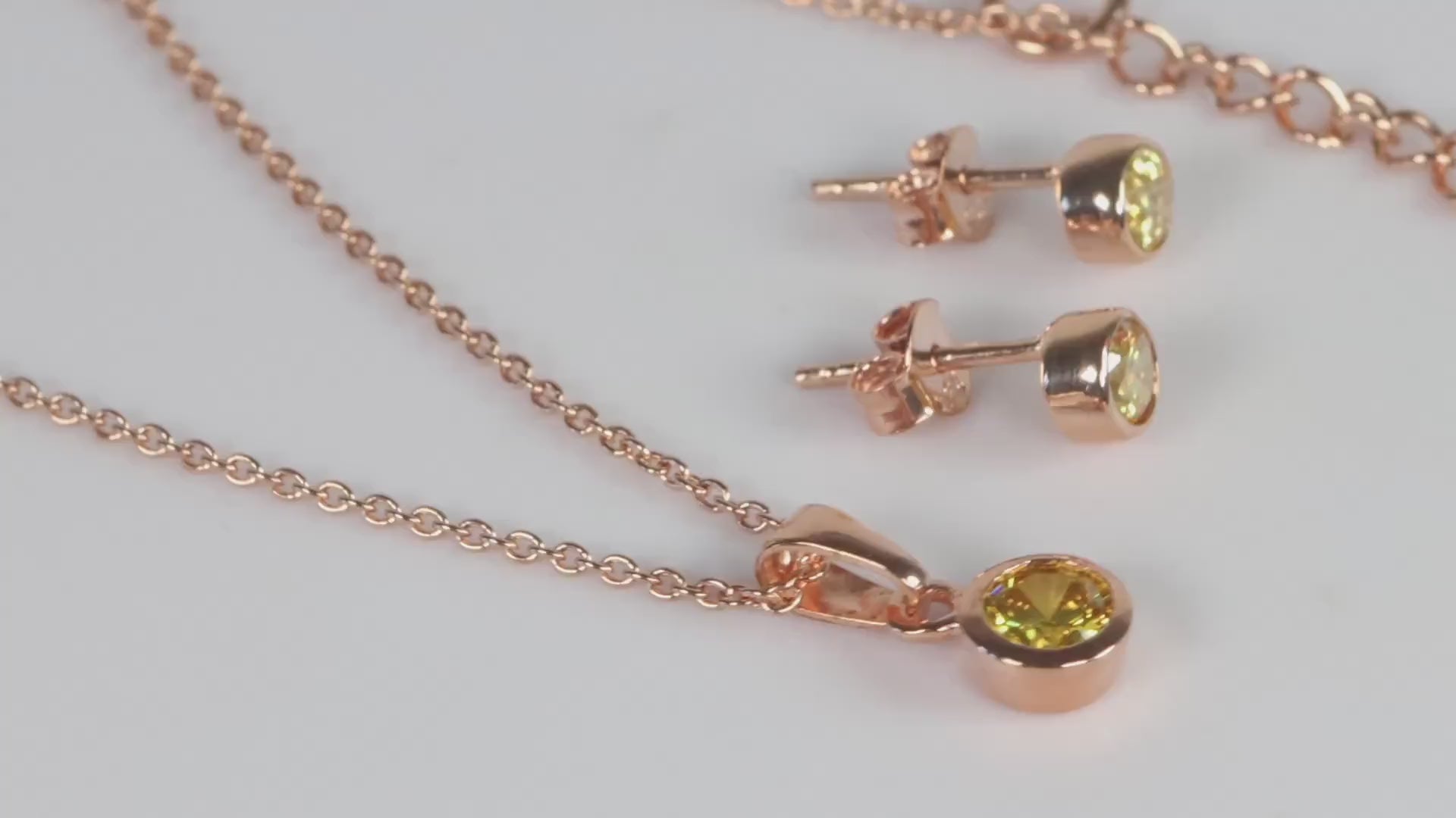 Sterling Silver 18ct Rose Gold Plated November Birthstone Earrings & Necklace Set