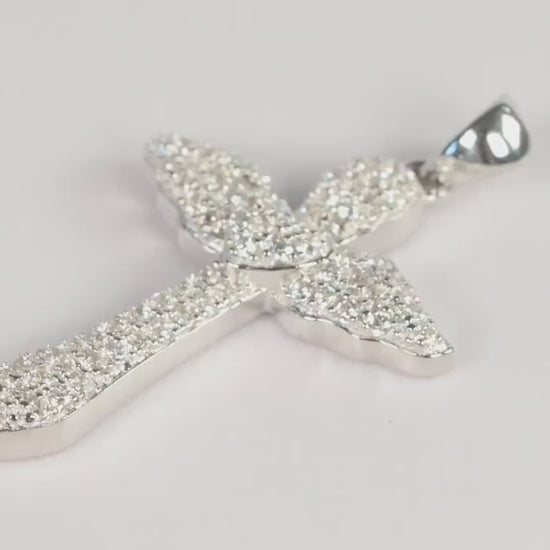 Sterling Silver 925 Small CZ Cross with Angel Wings Pendant Necklace