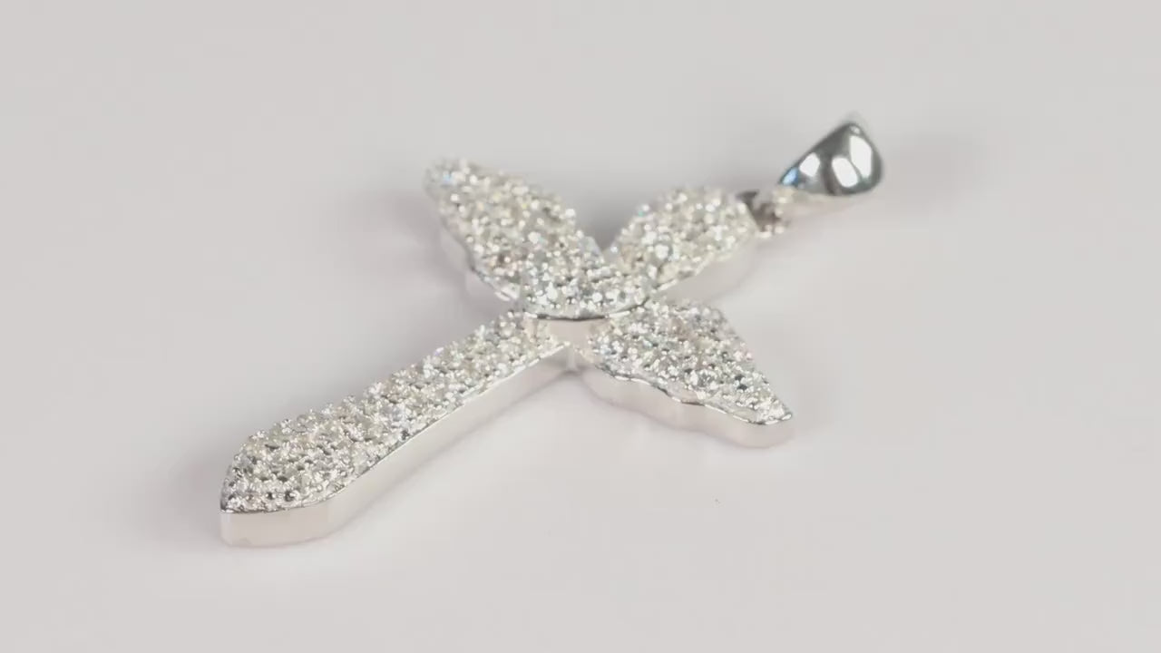 Sterling Silver 925 Small CZ Cross with Angel Wings Pendant Necklace