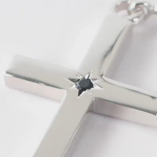 Silver Cross Pendant set with Sapphire Gemstone