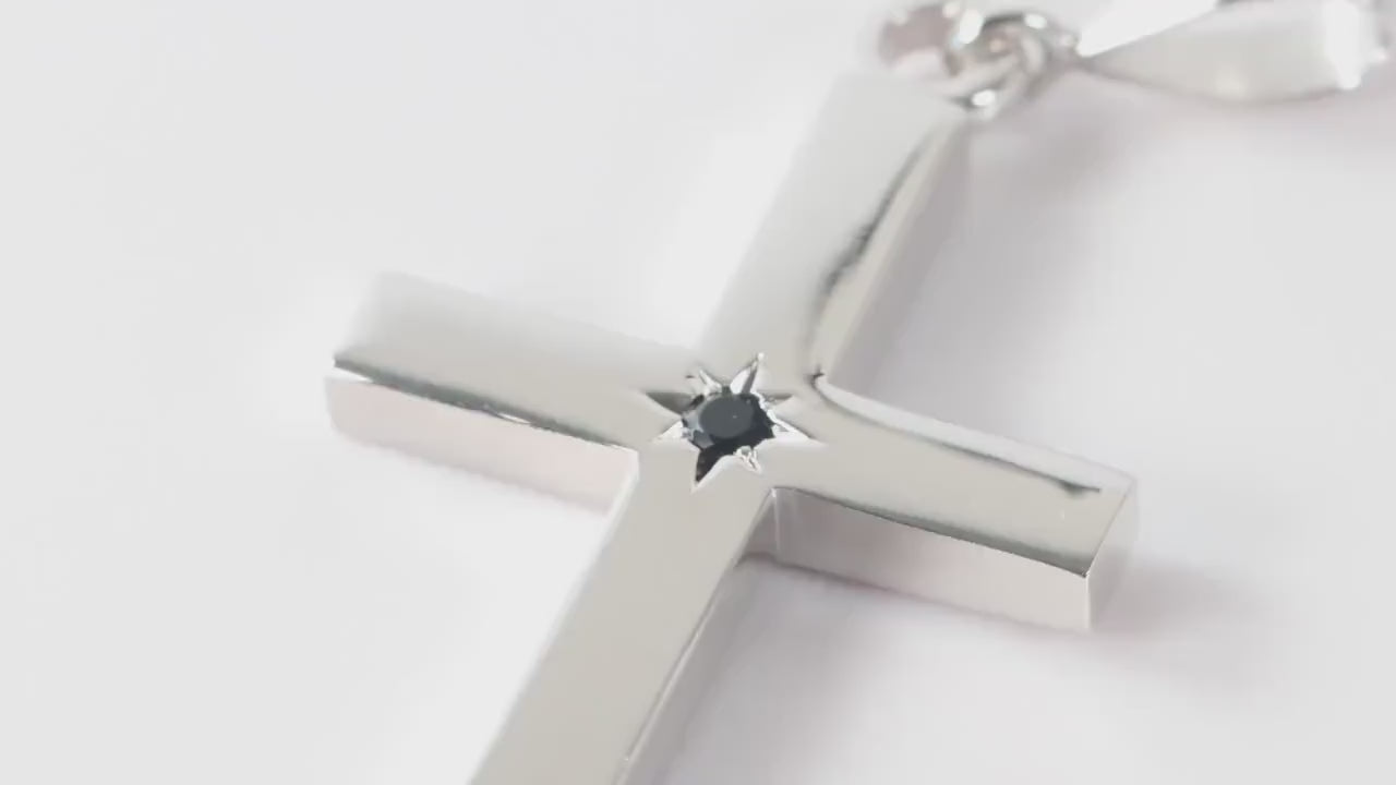 Silver Cross Pendant set with Sapphire Gemstone