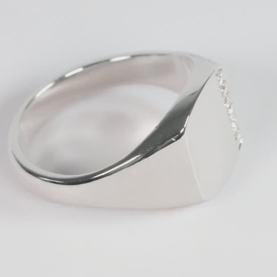 Silver Cushion Signet Ring set with Lab Diamonds