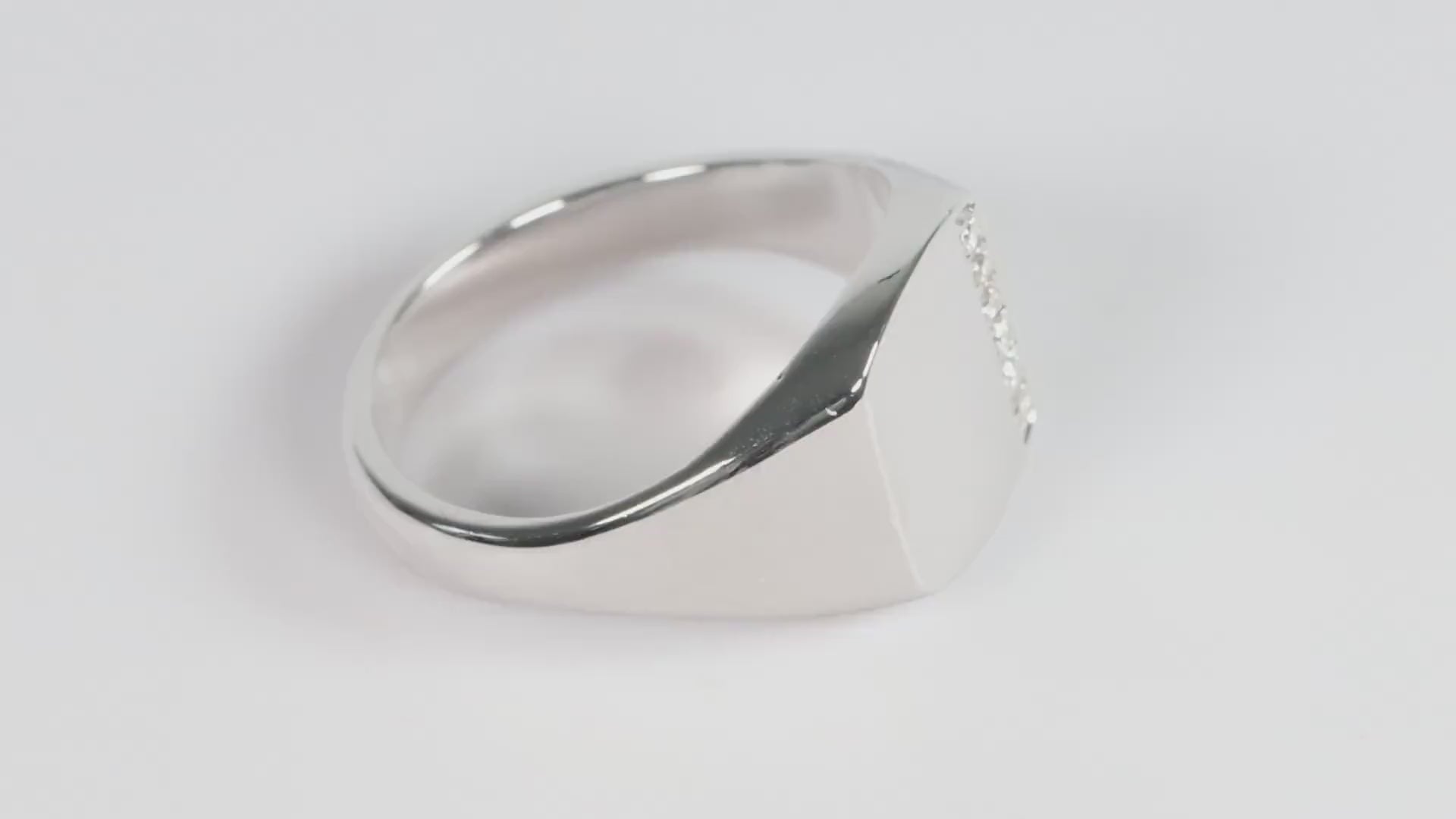 Silver Cushion Signet Ring set with Lab Diamonds