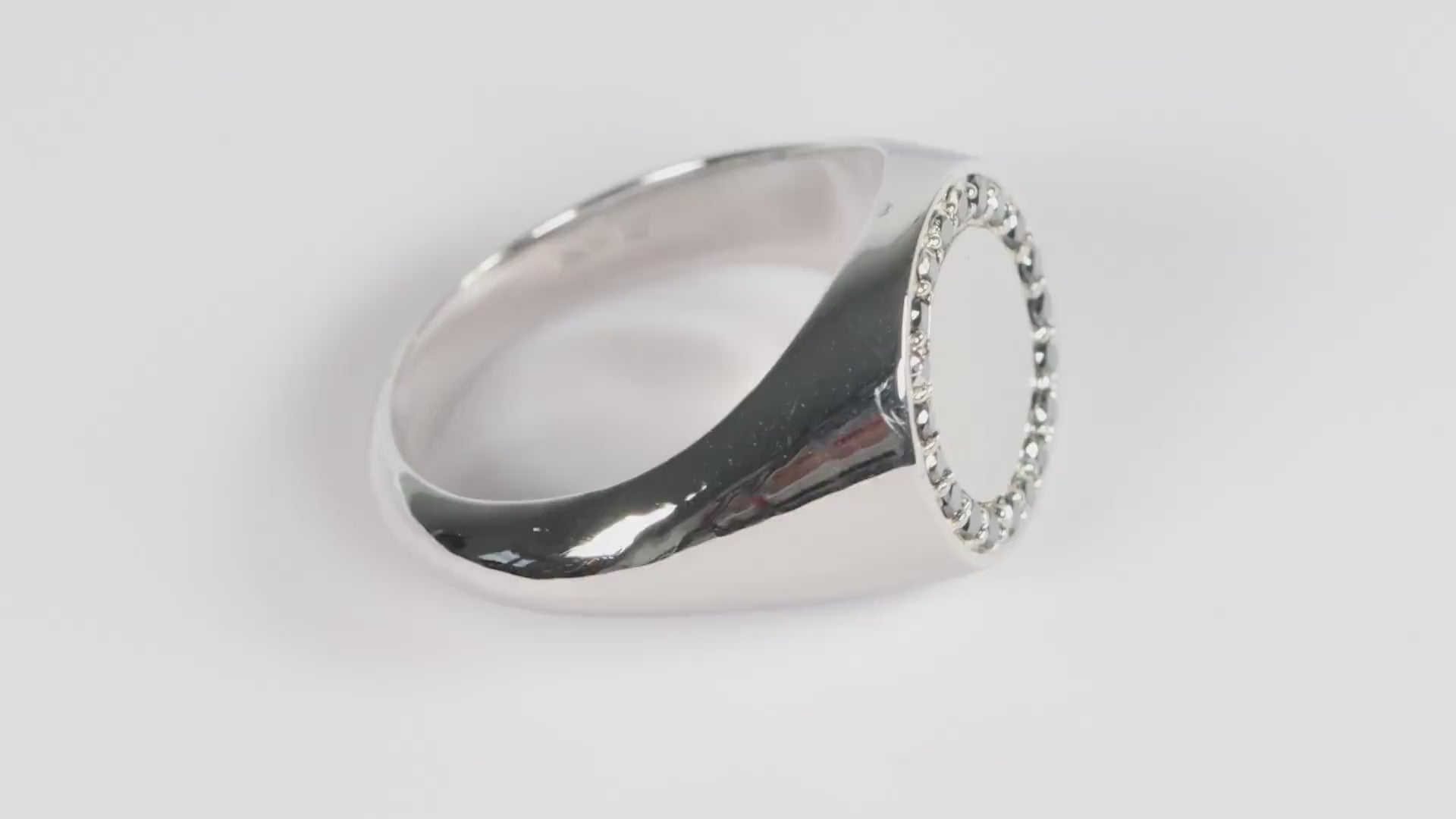 Silver Round Signet Ring set with Black Diamonds