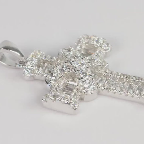Sterling Silver 925 Mini Chunky CZ Cross Pendant