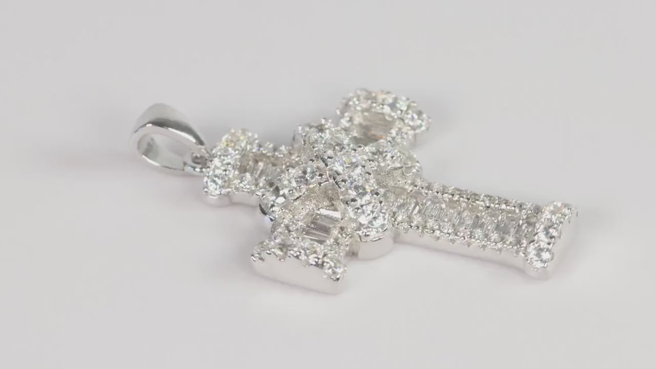 Sterling Silver 925 Mini Chunky CZ Cross Pendant