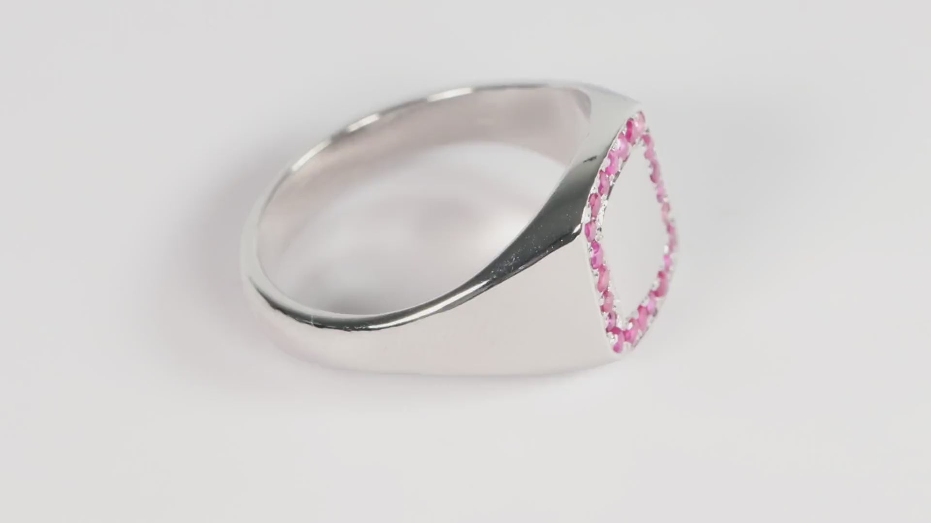 Silver Cushion Signet Ring set with Red Ruby Gemstones