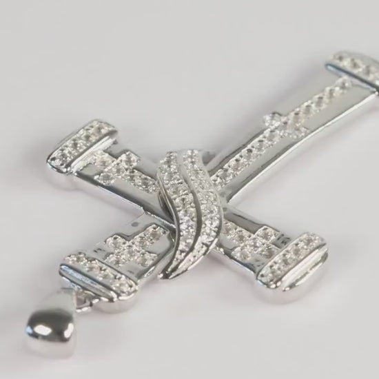 Sterling Silver 925 Small CZ Cross with Ribbon Pendant Necklace