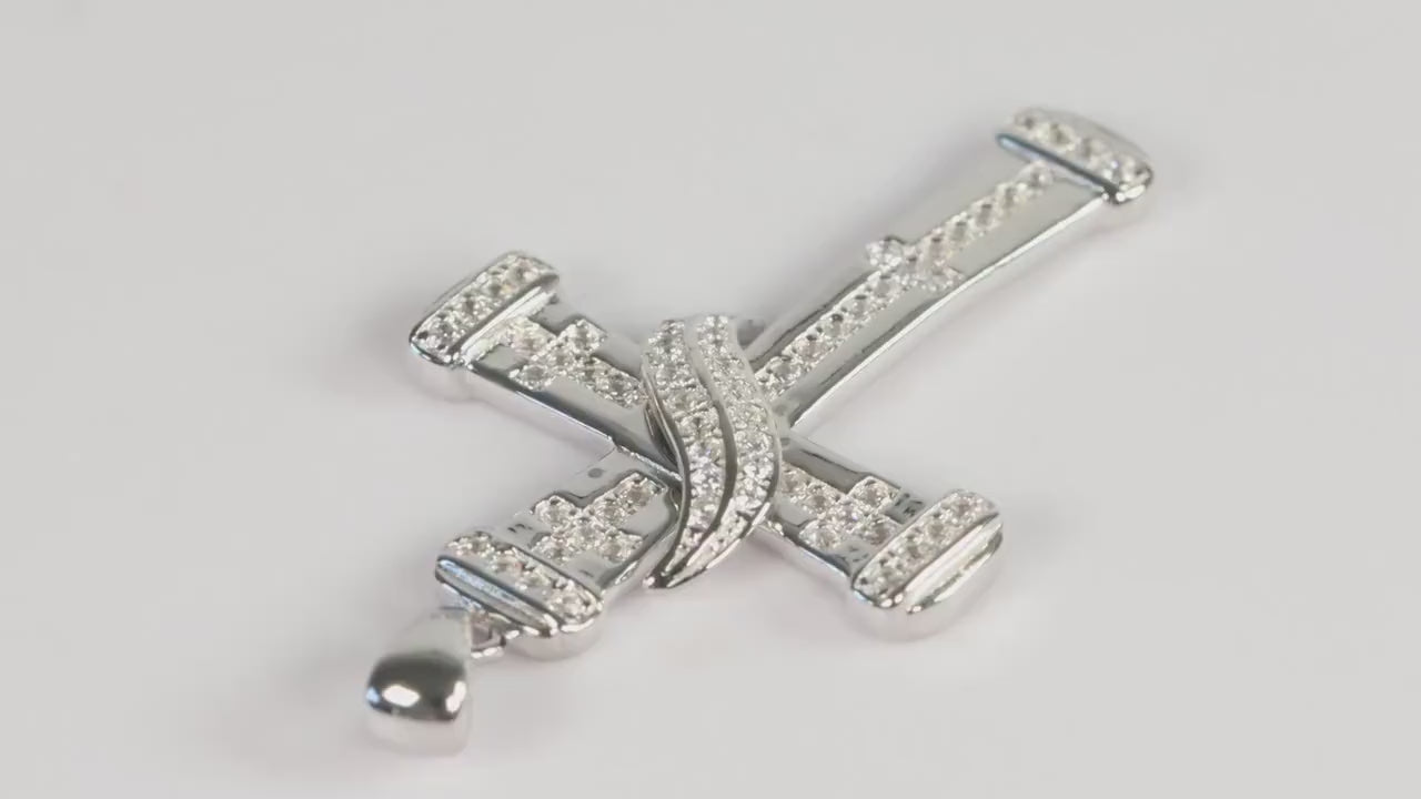 Sterling Silver 925 Small CZ Cross with Ribbon Pendant Necklace