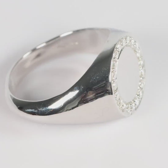 Silver Oval Signet Ring set with Lab Diamonds