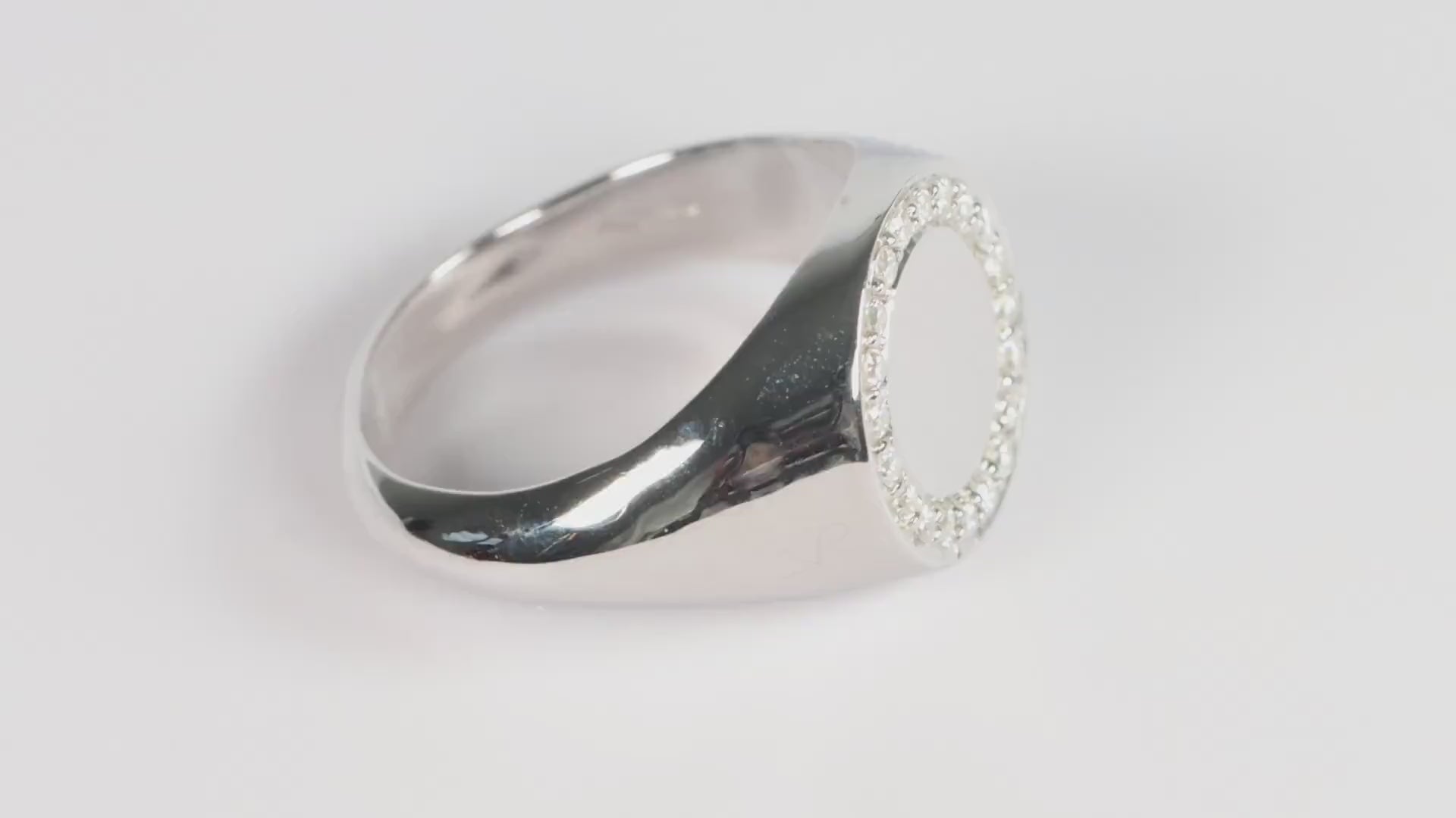 Silver Oval Signet Ring set with Lab Diamonds