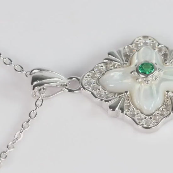 Silver Renaissance Pendant Necklace, White Mother of Pearl Statement Jewellery, Gift for Her