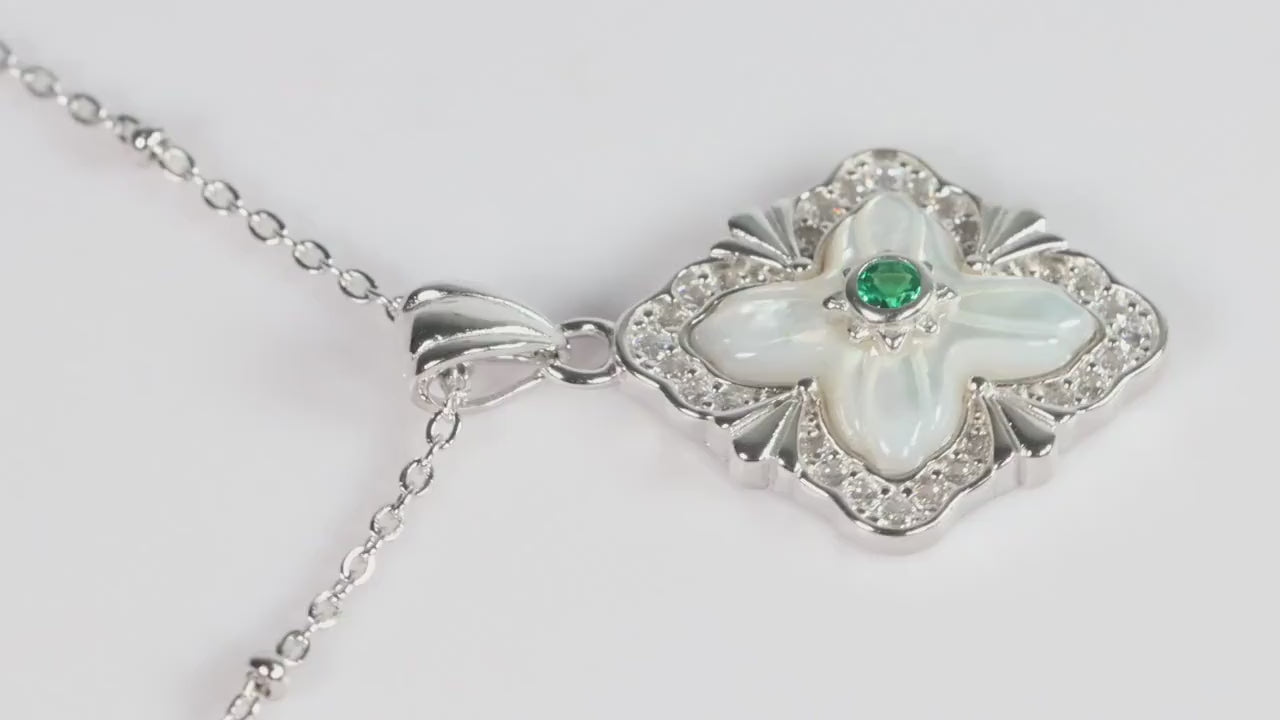 Silver Renaissance Pendant Necklace, White Mother of Pearl Statement Jewellery, Gift for Her