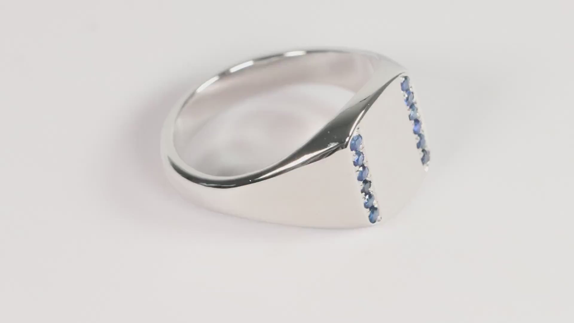 Silver Cushion Signet Ring set with Blue Sapphire Gemstones