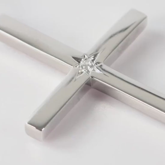 Slim Silver Cross Pendant set with Lab Diamond
