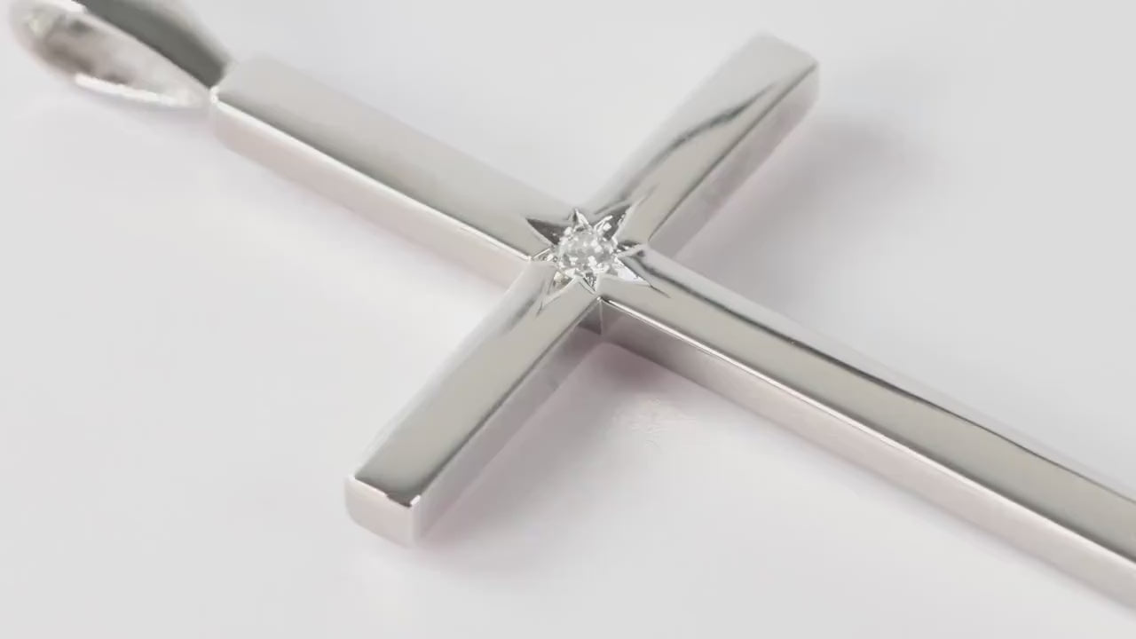 Slim Silver Cross Pendant set with Lab Diamond